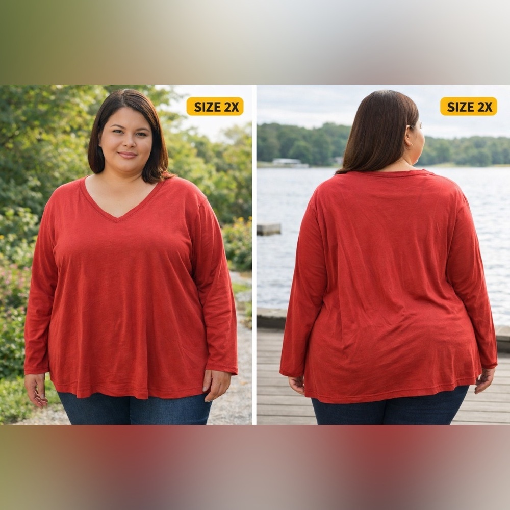 Women's Plus Long-Sleeve Top in Rust Red 2X